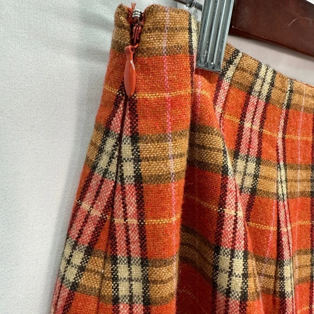 Ann Taylor LOFT Plaid Pleated Hem Mini Skirt Y2K Wool Blend Orange NWT Size 2 XS
